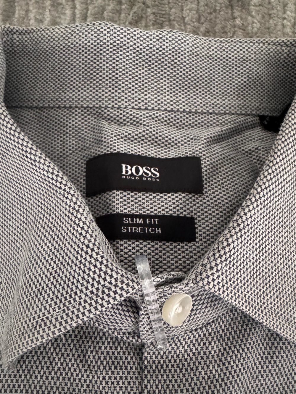 BOSS Men's Slim Fit Stretch Dress Shirt in Black and White Micro-Check, Sz 43/17